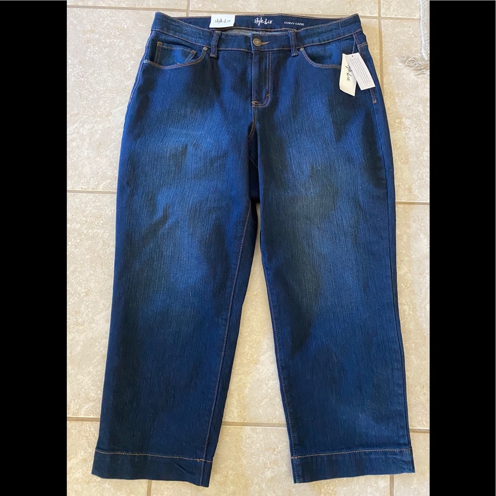 Dark Blue Jeans Cropped Capri Mid Rise 5 Pocket
